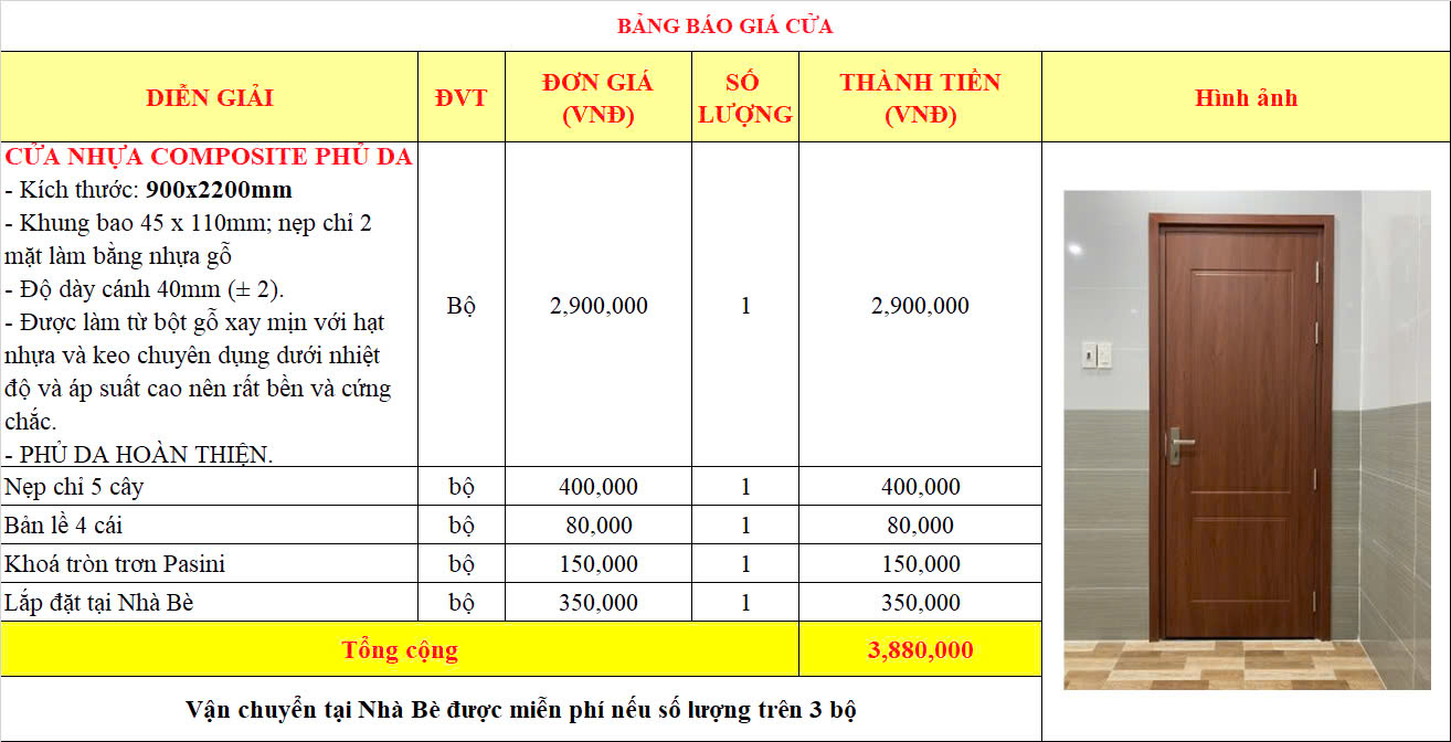 Giá cửa nhựa Composite tại Nhà Bè
